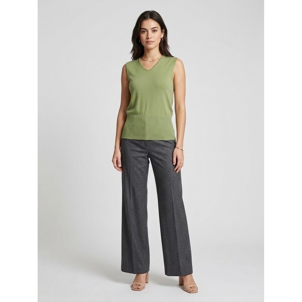 Escada Womens Sage Green V-Neck Knit Shell Wool Silk Cashmere Top Size US 12